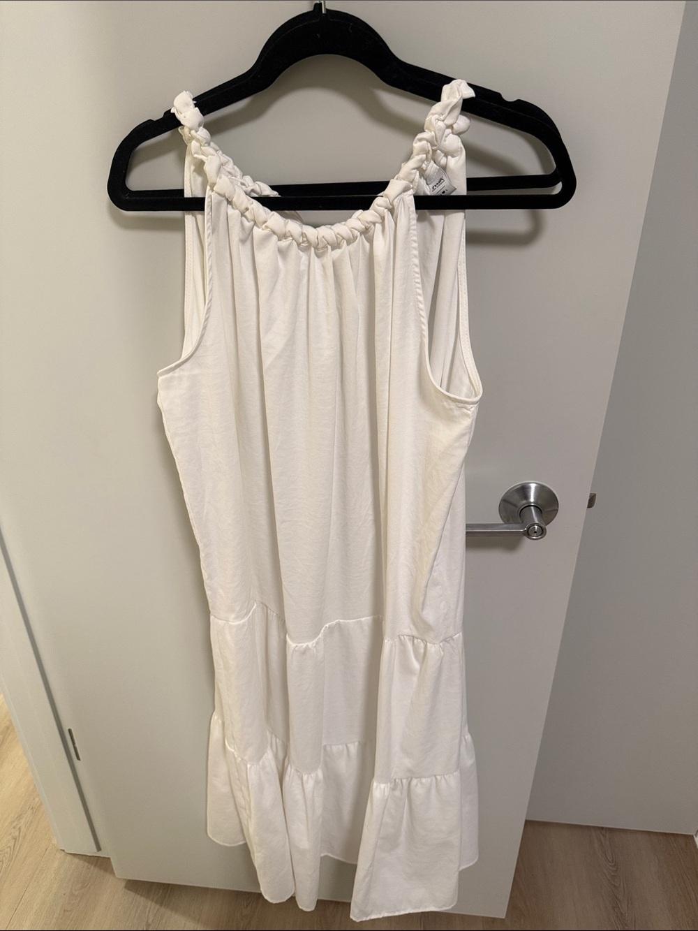 Simons White Braided-Strap Tiered Midi Dress